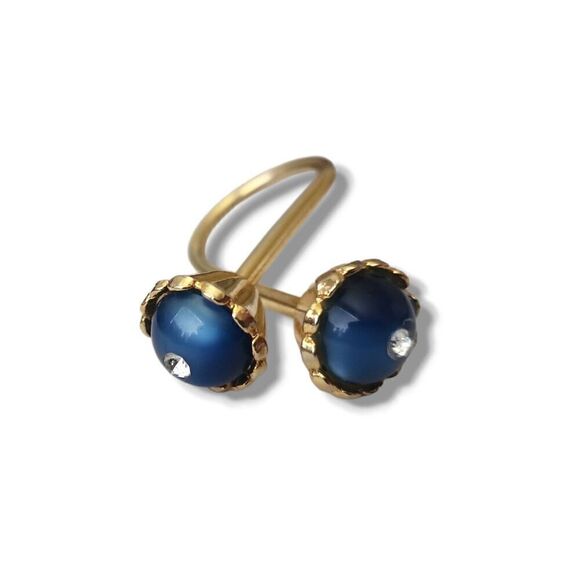 Vintage Women's Gold Toned Blue Pearly‎ Stone Rhinestone Diamond Scarf Brooch - Picture 4 of 6